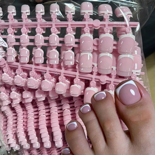 120 Uds. Puntas de uñas postizas cuadradas cortas, Gel suave francés rosa, prensa en las uñas de los pies, borde blanco, uñas postizas, cubierta completa, punta de uñas del dedo del pie