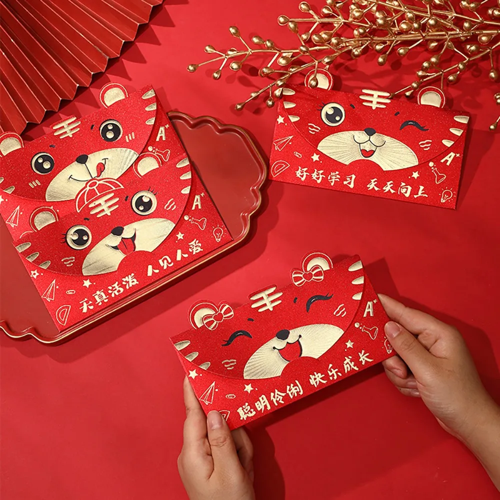 16 Pcs Chinese Red Envelopes, Year Of The Tiger Hong Bao Lucky Money Packets For Spring Festival Birthday Supplies