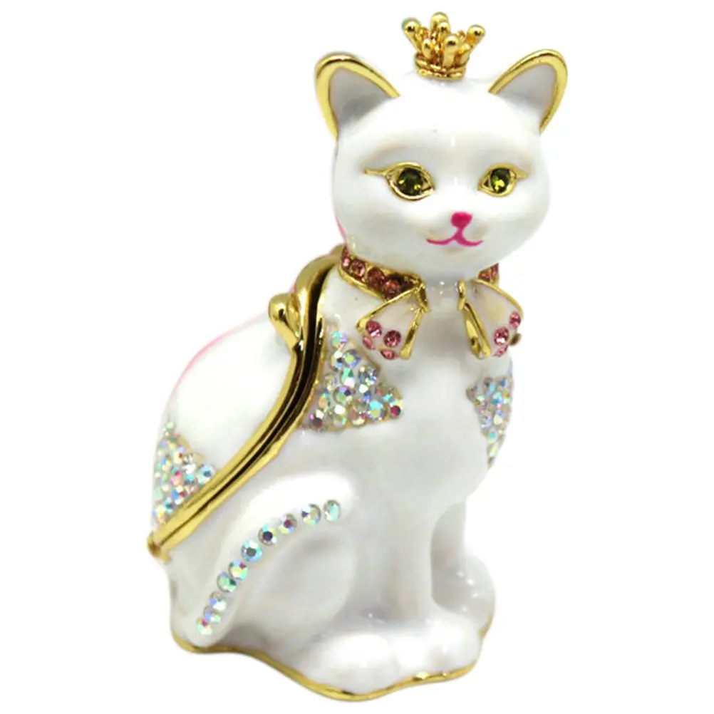 

Металлическая шкатулка для украшений в форме кошки, яркая, из сплава, настольная, легко открывающаяся, с милым кошачьим декором, для хранения мелочей