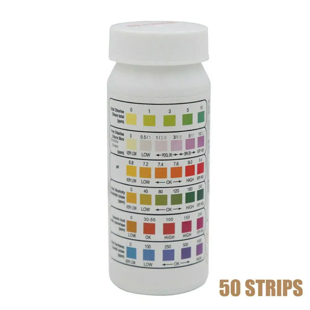 6-in-1 Chlorine PH Test Strips SPA Swimming Pool Water Test Chlorine Alkalinity Residual Value Hardness Test Paper Test Strap