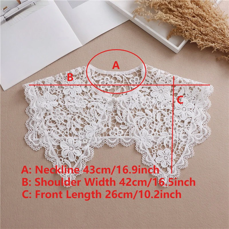 한국 자수 플로럴 레이스 가짜 칼라 소녀용 큰 라펠 셔츠 탈부착 가능한 칼라 액세서리 여성용 목 탈부착 가능한 칼라