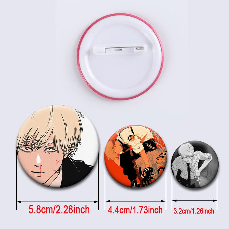Round Snap in Design Pins Stylish Ornament Anime Chainsaw Man Brooches Denji Pochita Makima Power Hayakawa Aki Cartoon Badge
