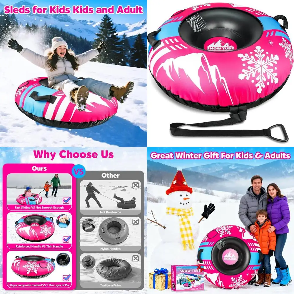 

48 Heavy-Duty Inflatable Snow Tube with Canvas Cover for Sledding - Winter Fun for Kids & Adults
