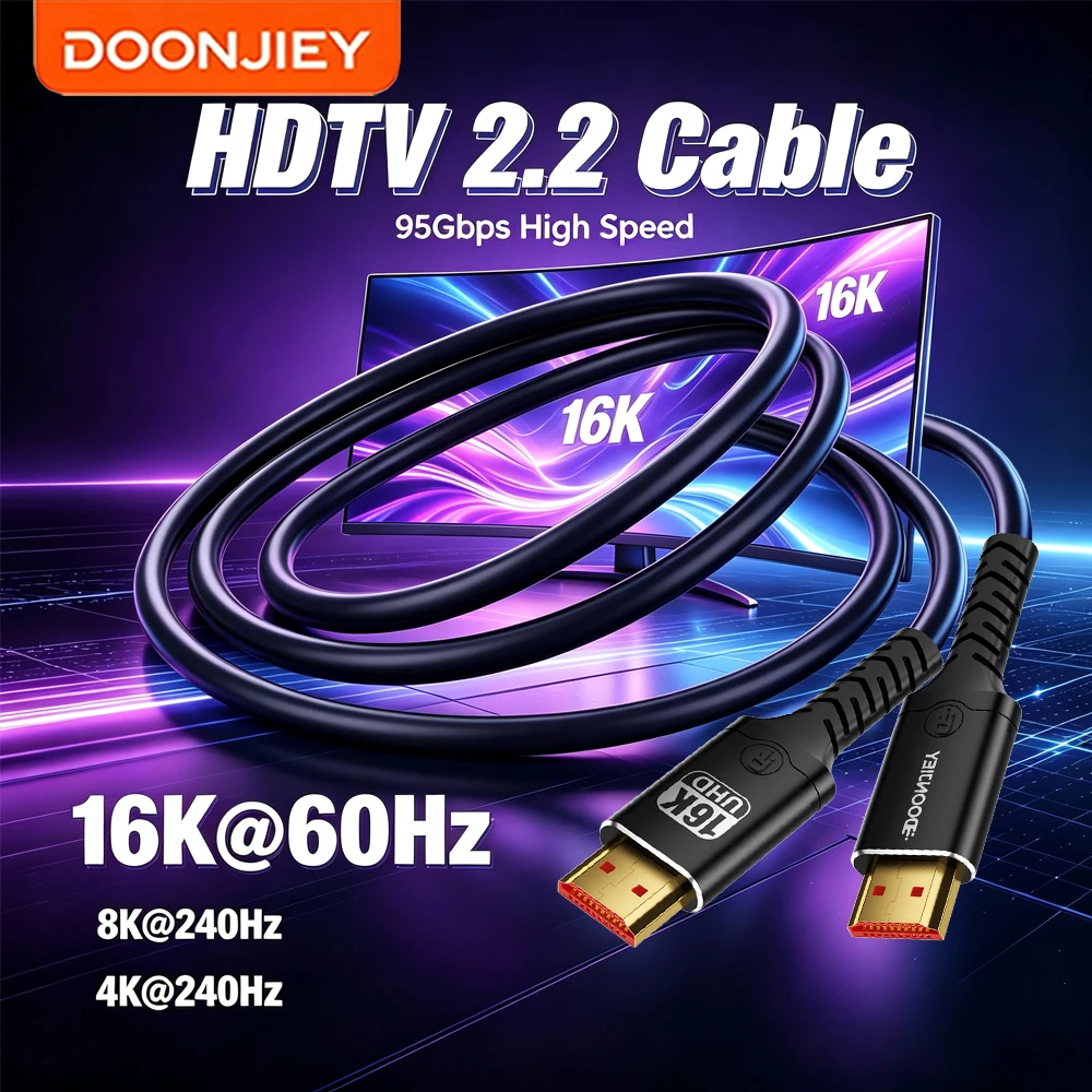 DOONJIEY 16K HDMI 2.2 Cable 96Gbps High Speed 8K@240Hz 4K@480Hz Support HDMI 2.1 EARC Dynamic HDR For PS5/PS6 Laptop Gaming