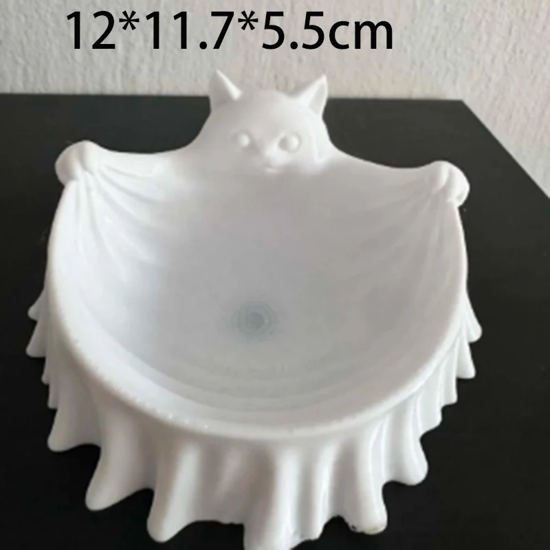 3D Printed Ghost Cat Candy Bowl Bat Cloak Kitten Storage Bowl Gothic Halloween Snack Dish Holiday Desktop Key Candy Holder