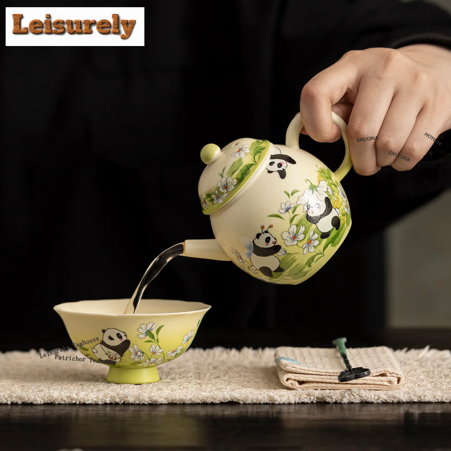 HOYIHM 175ml Rock White Panda Spring Teapot Antique Tea Infuser Pot Tea Maker Kettle with Ball Hole Flower Tea Teaset Collection