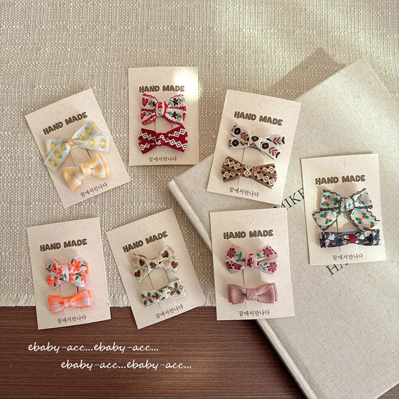 Hair Clips Korean Fabric Bow Floral Polka Dot Wine Red Duckbill Side Bangs Non Slip Gentle Grip for Girls Kids Party Travel