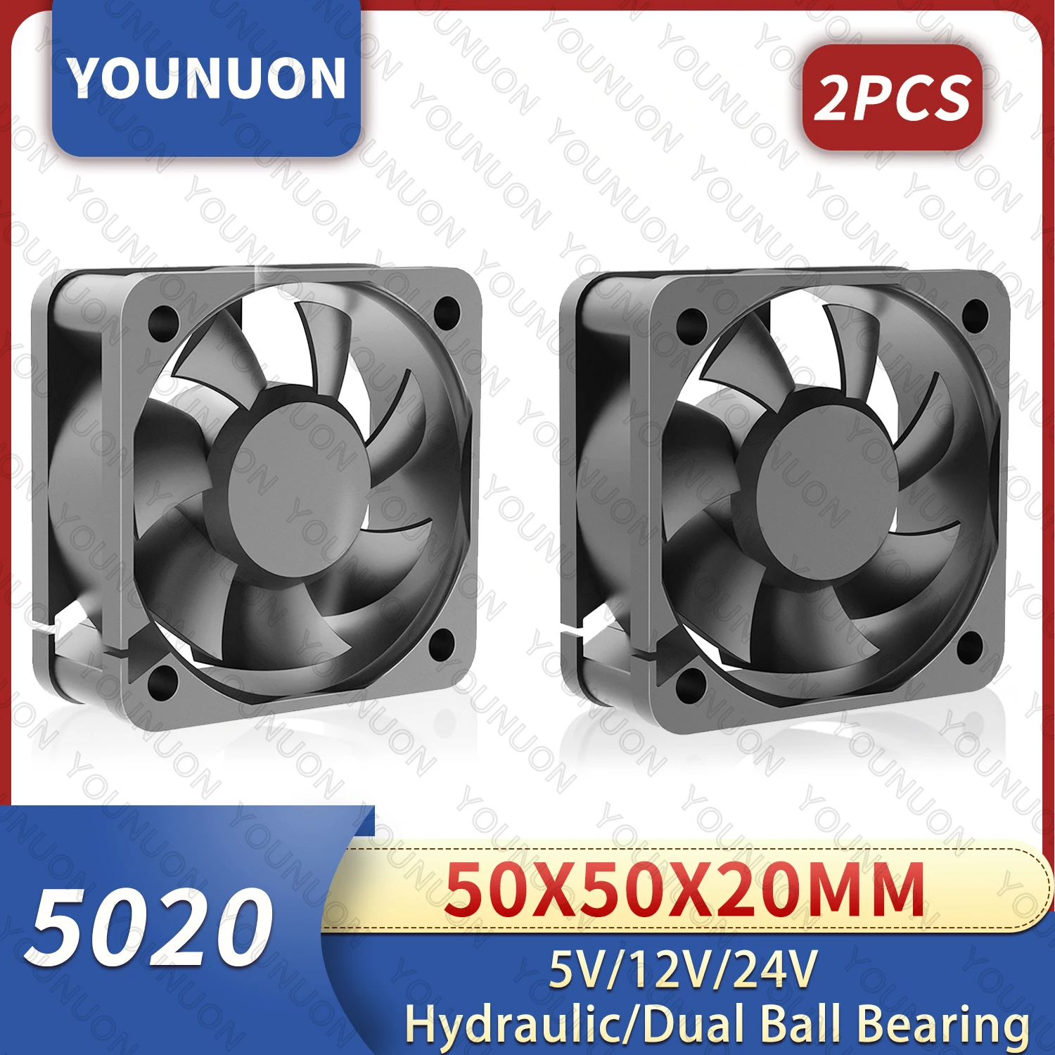 

YOUNUON 2 шт. 5020 50 мм DC 24 в 12 В 5 В 2PIN двойной шарикоподшипник Бесщеточный Охлаждающий вентилятор 50x50x20 мм охлаждающий вентилятор