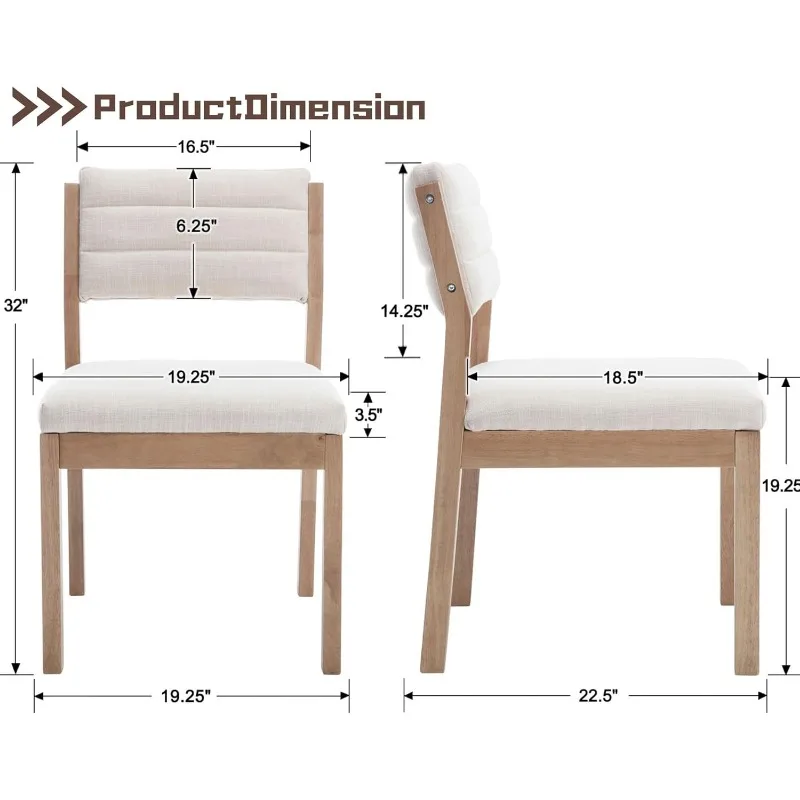 Modern Dining Chairs Set of 4, Farmhouse Linen Upholstered Dining Room Chairs with Nartural Wood Legs Mid Century Accent Kitchen