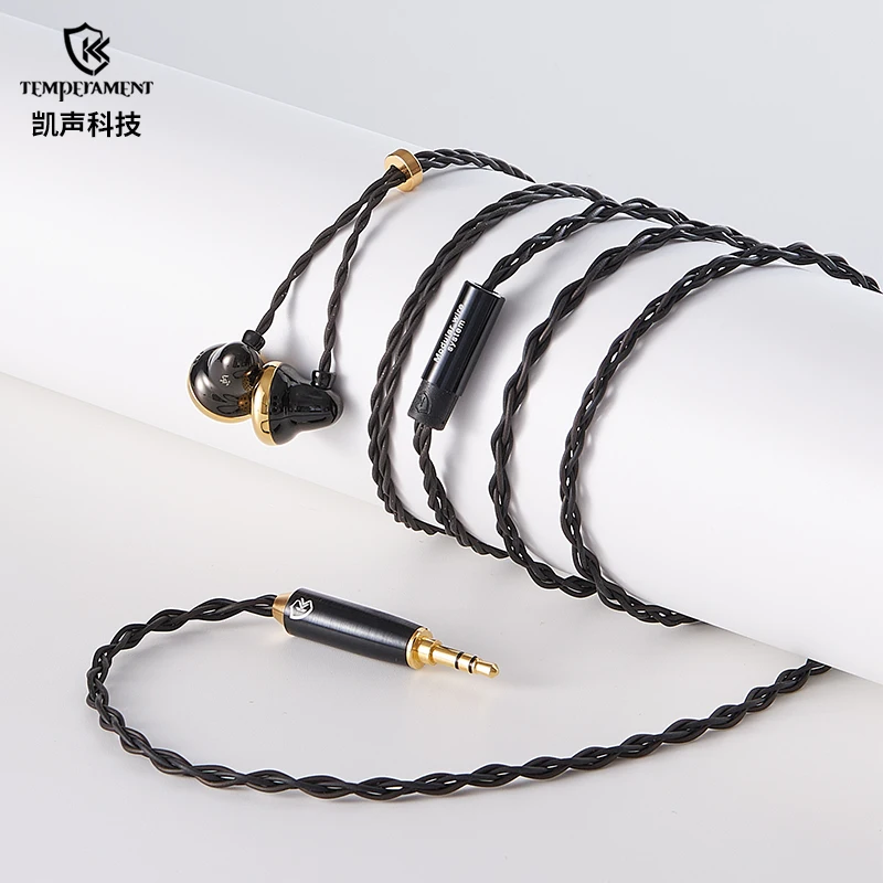 Temperament Black Bell Gold Flathead Earbuds 16mm Diamond Diaphragm 24K Gold Plated Brass Case N54 Magnet HiFi