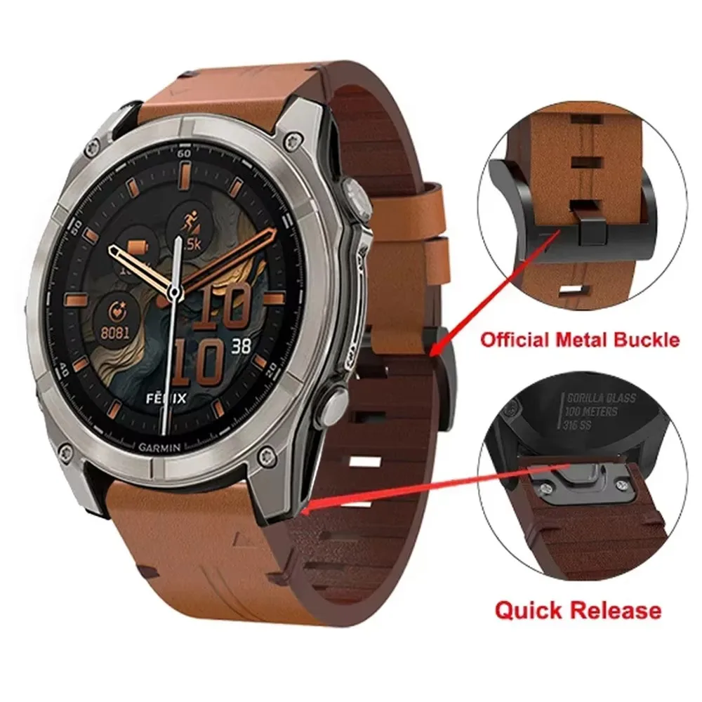 22 26mm Leather Strap for Garmin Fenix 8 E 7 7X Pro 6 6X GPS 5 5X Plus 3HR/Enduro3 2/Epix Gen2/instinct 2X 965 QuickFit Bracelet