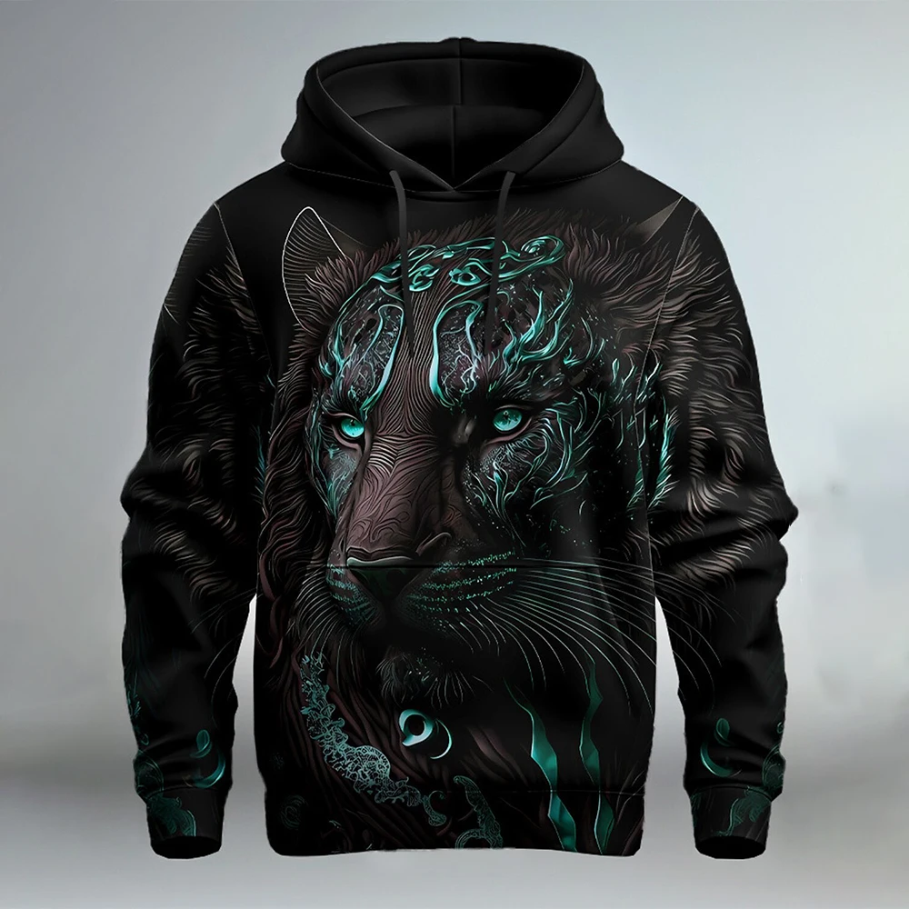 Men Hot New Women Hoodie Sweatshirt Pullover Jacket Top Children Spring Autumn Tiger Lion King of Beasts Elements Cool Young 3D