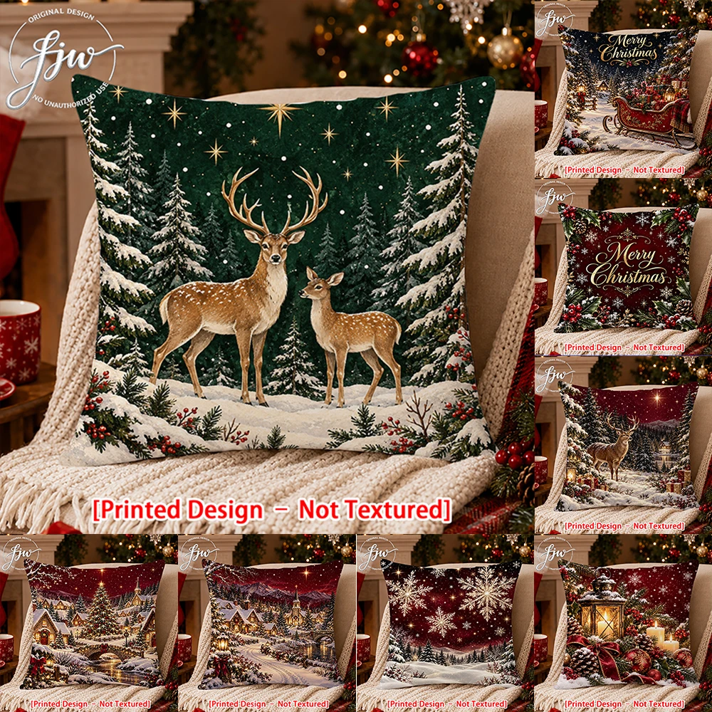 1pc Christmas Deer Snowy Scene Throw Pillow Covers, Winter Home Decor Cushion Cases