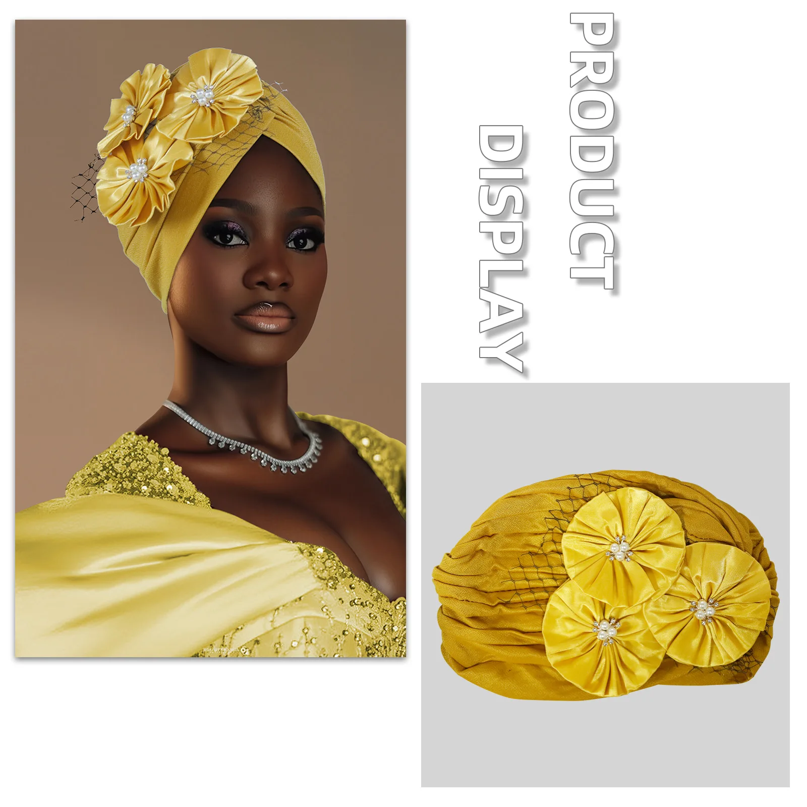 

Nigeria Wedding Party Headwear Flower Turban Cap for Women Muslim Hijab Headscarf African Geles Headties Bonnet Head Wrap Hat