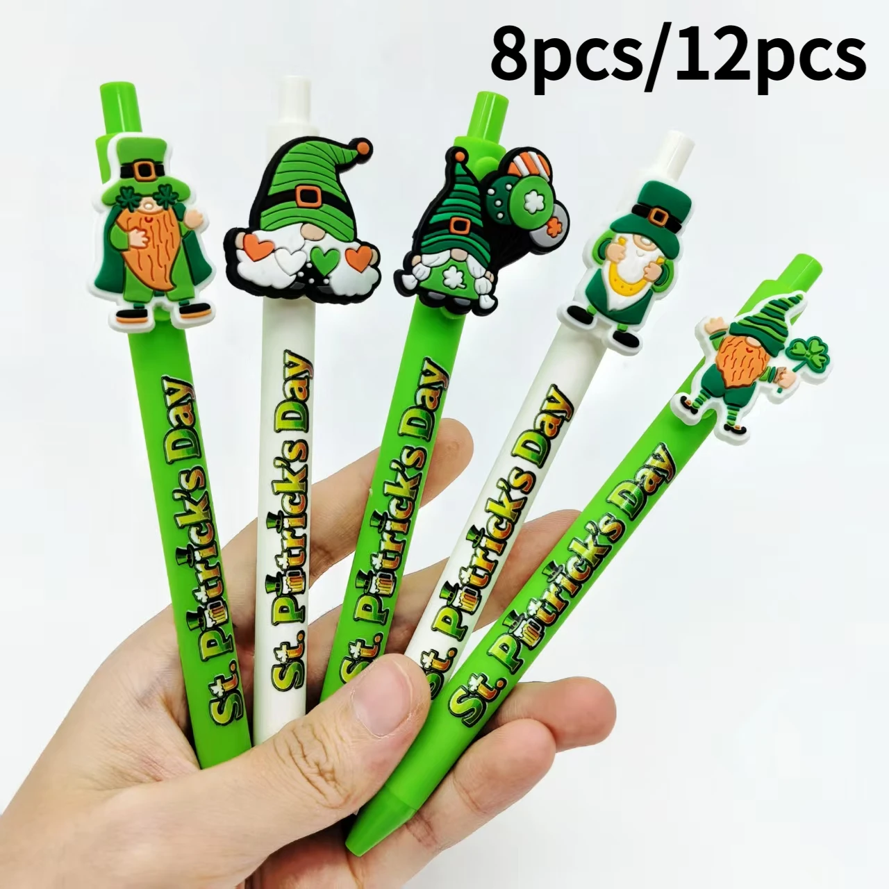 8pcs/12pcs St. Patrick's Day Ballpoint pens, Irish festival theme press Ballpoint pens, Green Hat Day stationery pens