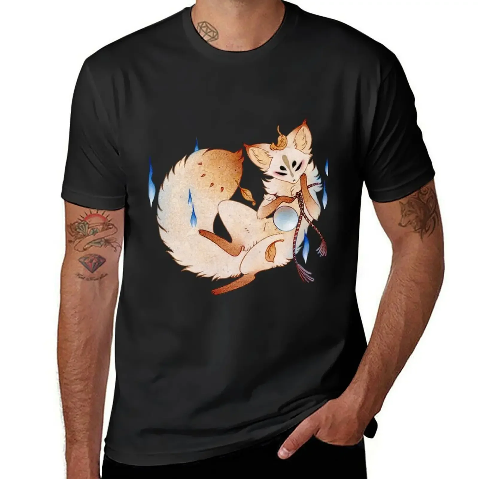 Mischievous Fox - TeaKitsune Yokai Kitsune T-Shirt summer clothes plus sizes heavy weight t shirts for men