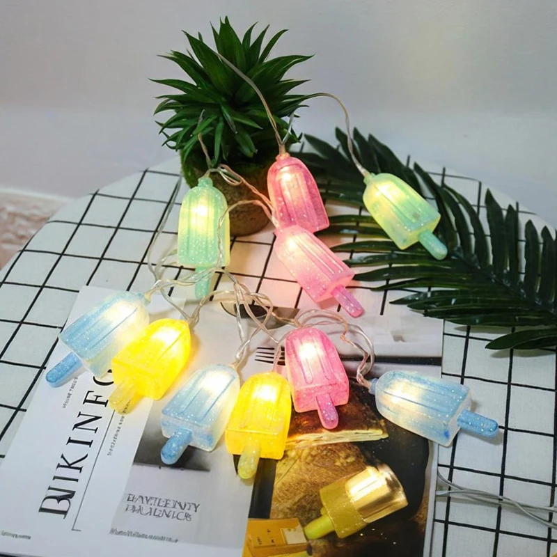 Luci della stringa del gelato stringa luminosa della luce del ghiacciolo lampada da notte carina Camera da letto Festa Vacanza Fai da te Glow Divano tavolo Decorazioni per interni