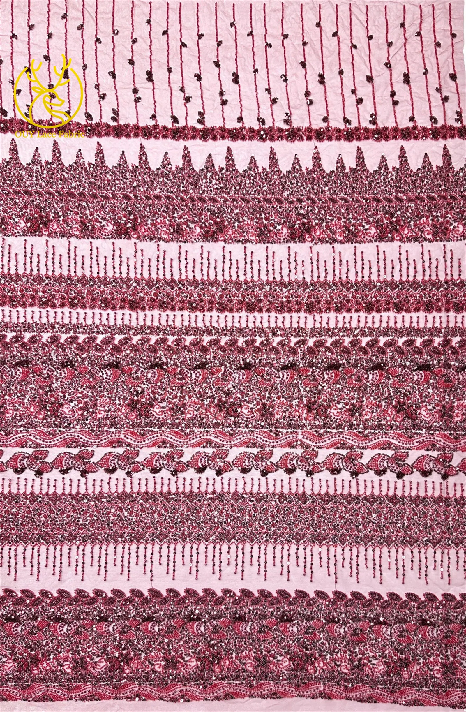 Roter Bräutigam-Perlen-Spitzenstoff 2026 Neuester französischer afrikanischer Mesh-Pailletten-Spitzenstoff Nigerianischer Tüll-Spitze für Brautparty-Kleider – Detail 5