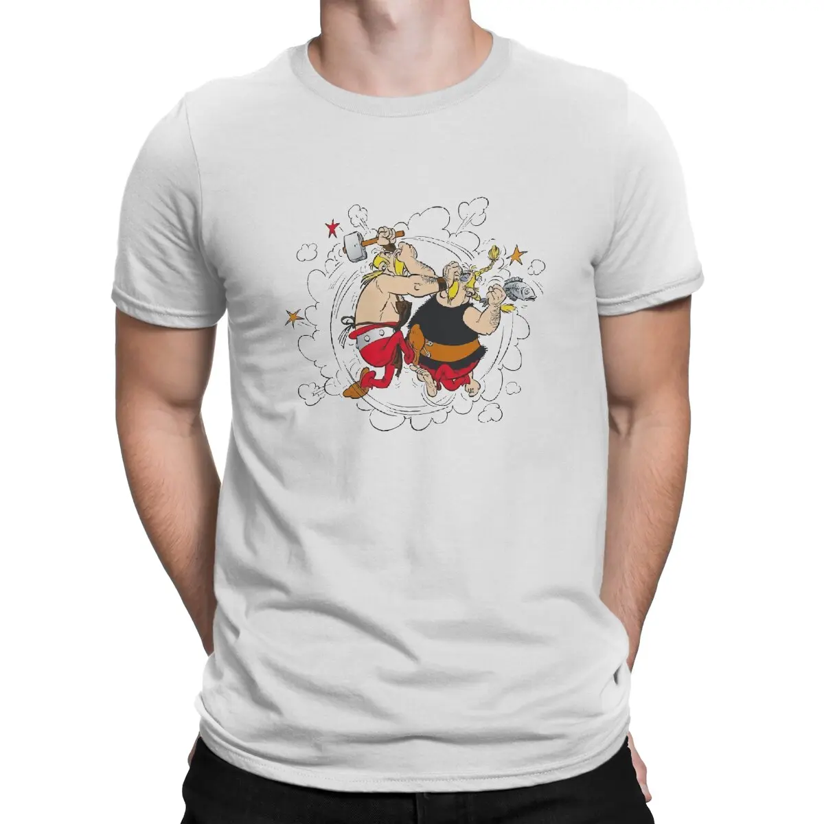 Asterix and Obelix Fights Tshirt Homme Men\'s Clothes Blusas Polyester T Shirt For Men