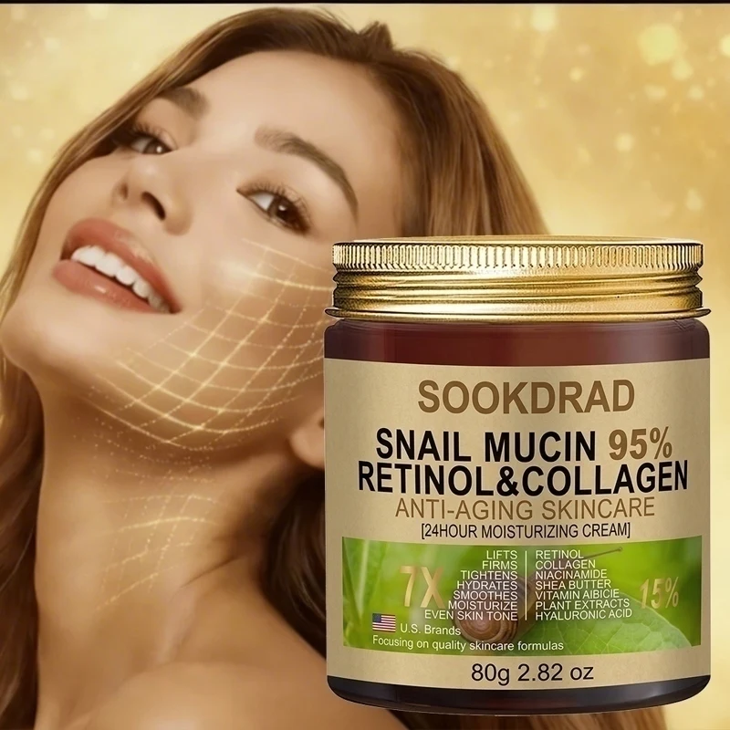 Snail Mucin95% Retinol Collagen Cream,24h Moisturize Brighten,Even Tone,80g,All Skin,Daily Use