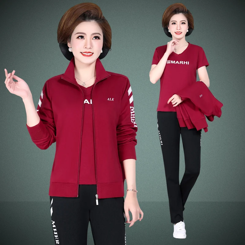 

Весенний модный повседневный комплект верхней одежды для женщин: трендовый топ и свитшот для мам среднего возраста, удобный спортивный костюм