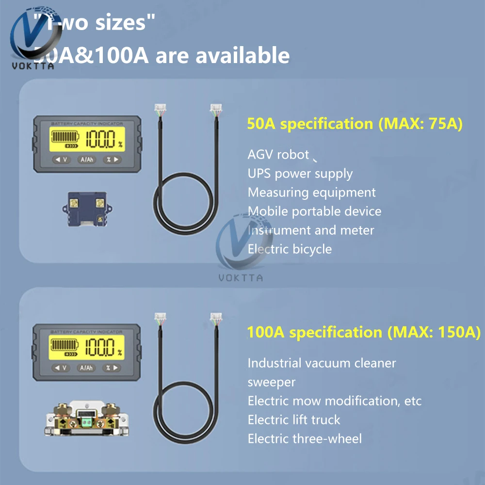 TY23 Digital Battery Capacity Tester 12V 24V 48V Coulomb Counter Meter Capacity Indicator Battery Power Coulometer Voltmeter