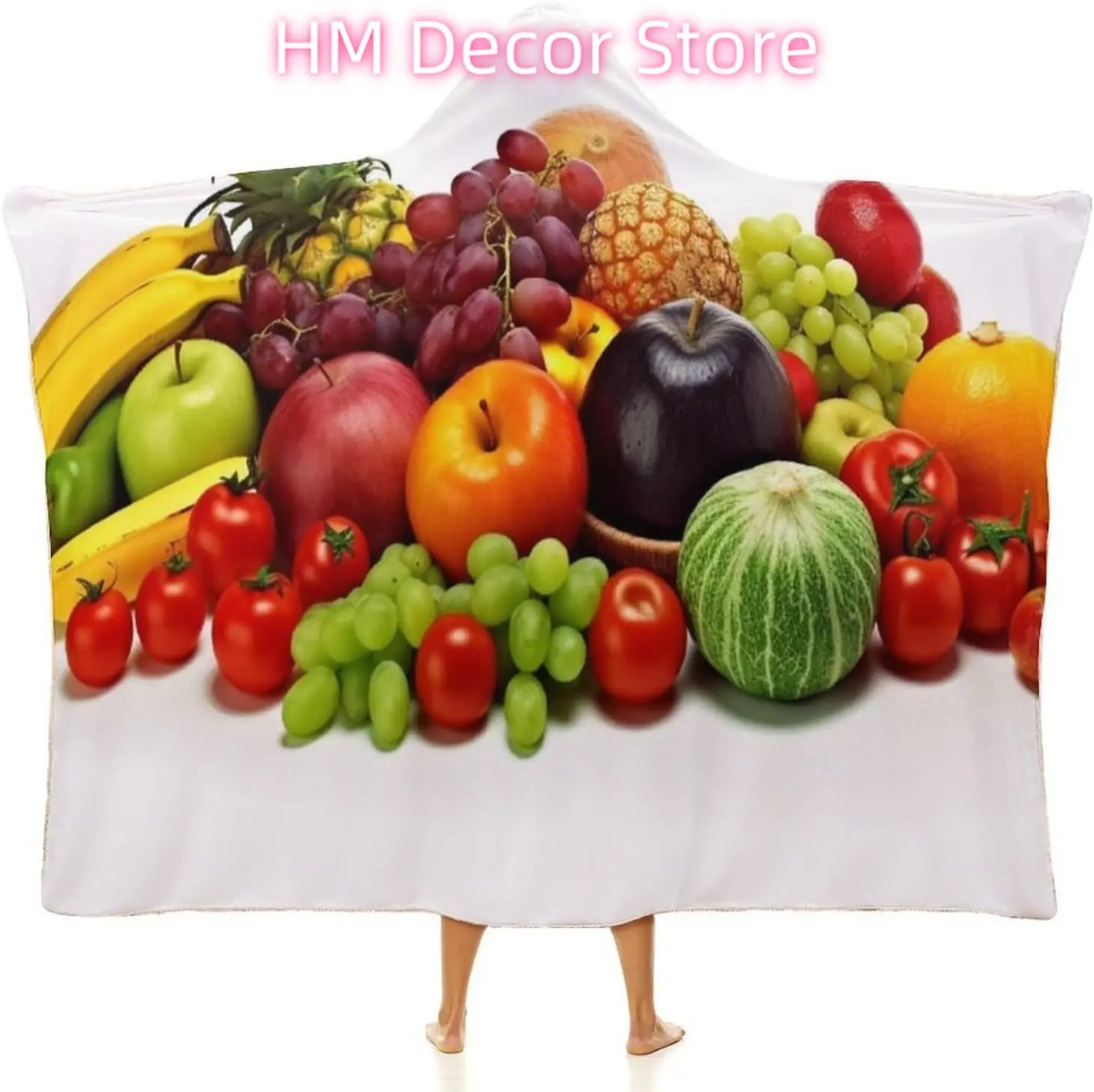 Variety Fresh Vegetables Fruits Wearable Hooded Blanket, Ultra Soft Arctic Velvet Cape Cloak Unisex - Cozy Wearable Blanket