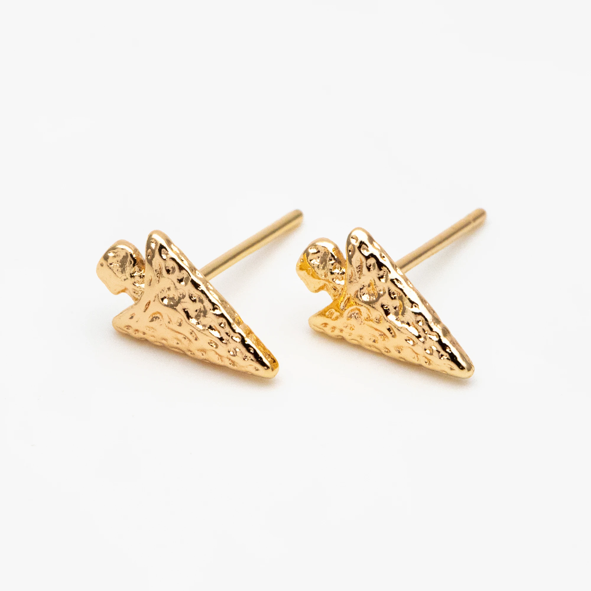 10pcs Gold Arrow Earrings, Real Gold Plated Brass Arrowhead Earring Studs (GB-4326)