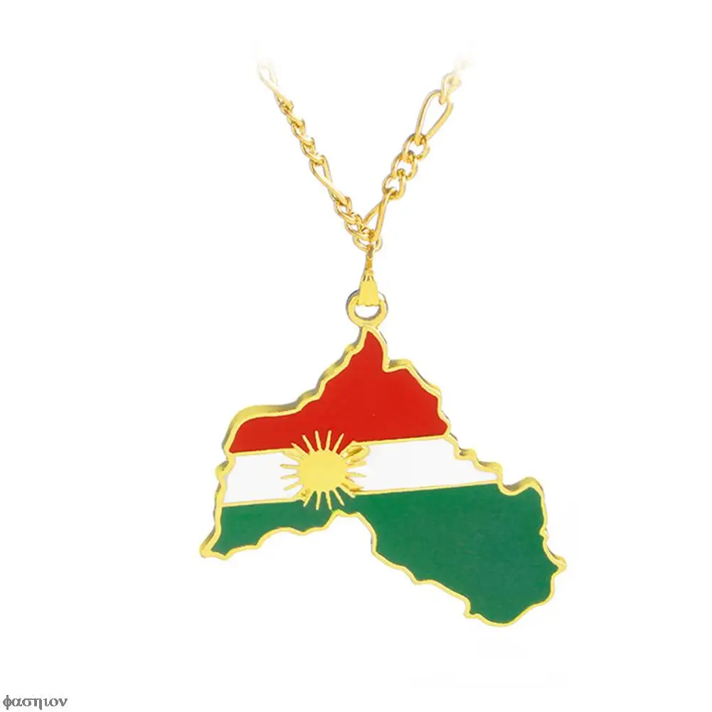 Einfache Kette, Nationalflagge der Kurdish-Schmuck für Damen und Herren, Halsketten mit Kartenanhänger der Kurdistan-Region