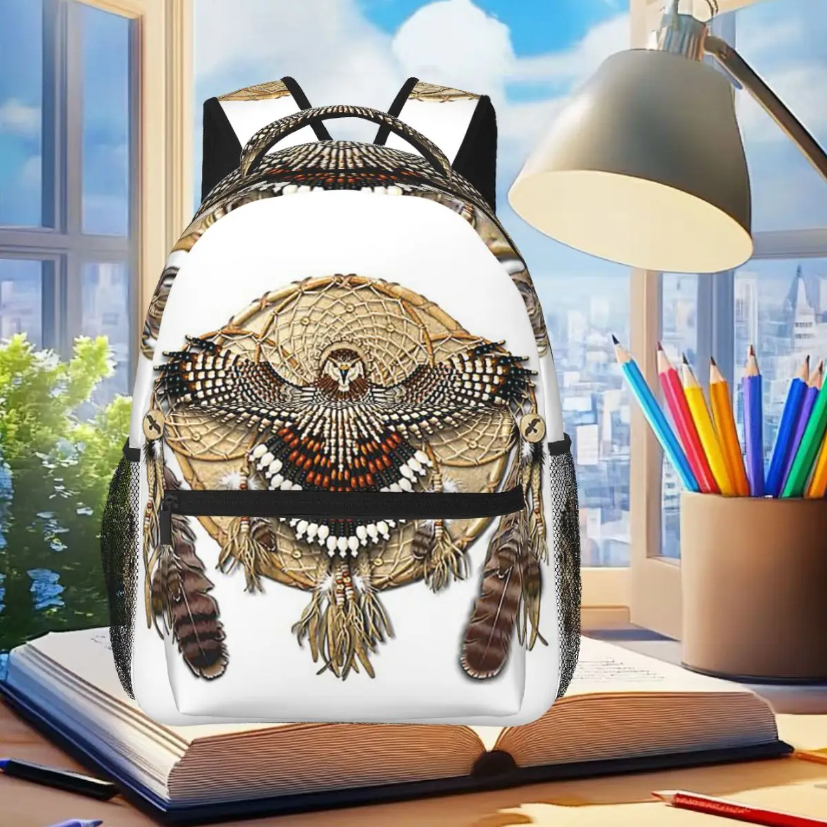 حقيبة ظهر Red-Tail Hawk Dreamcatcher Mandala للطلاب والأولاد والبنات حقيبة كتب للأطفال حقيبة مدرسية حقائب كتف للكمبيوتر للرجال والنساء #1