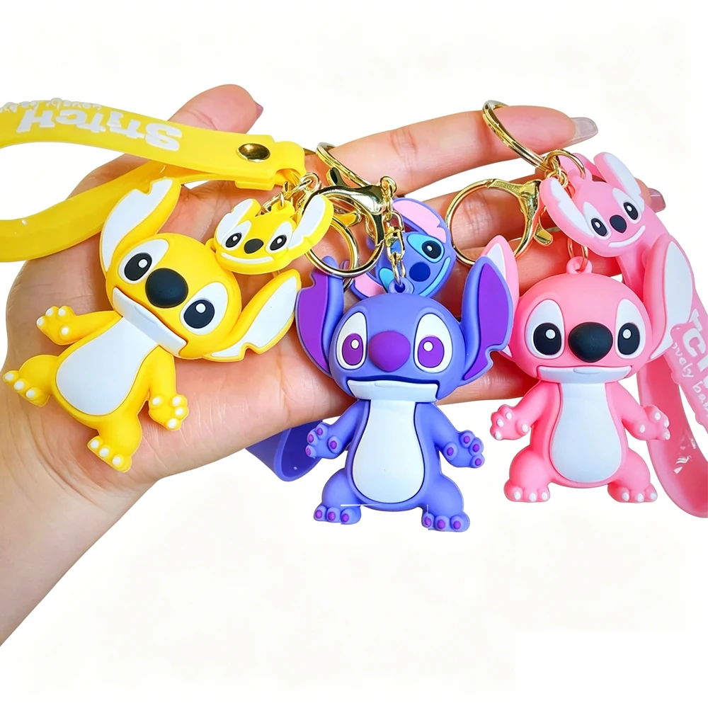 Llavero de Stitch de Anime, Figura de Stitch, Colgante de Ángel Rosa Dulce, Llavero para Coche de Mujer, Regalo de Cumpleaños para Niña