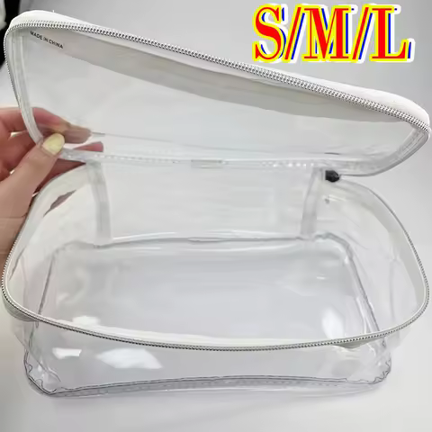 Bolsa de maquiagem transparente à prova d'água em pvc, pequena, grande, transparente, portátil, para viagem, organizador de higiene pessoal, bolsa de armazenamento