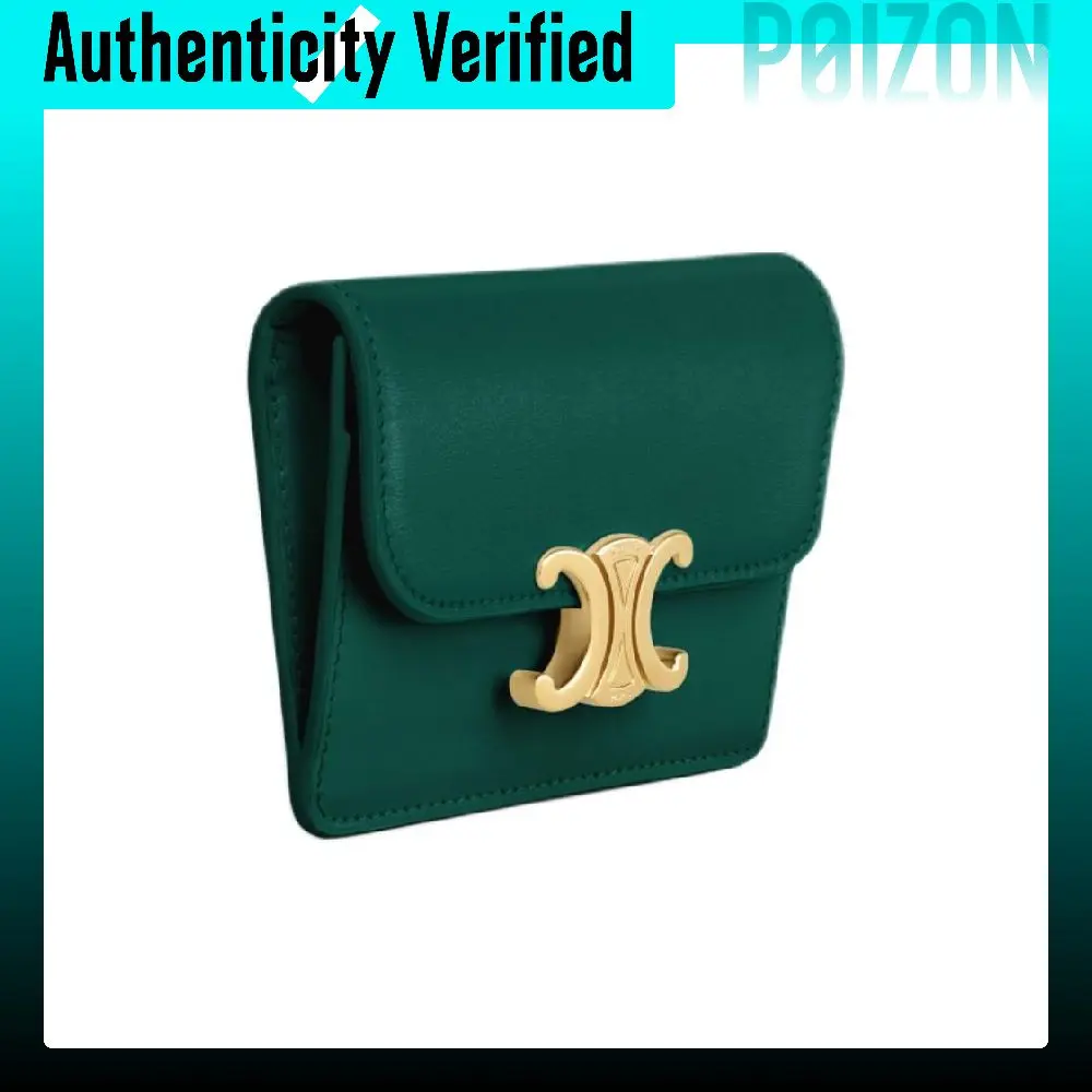 CELINE Triomphe Shiny Cow Leather Wallet, Card Holder Women's Racing Green 10I583DPV-31RG