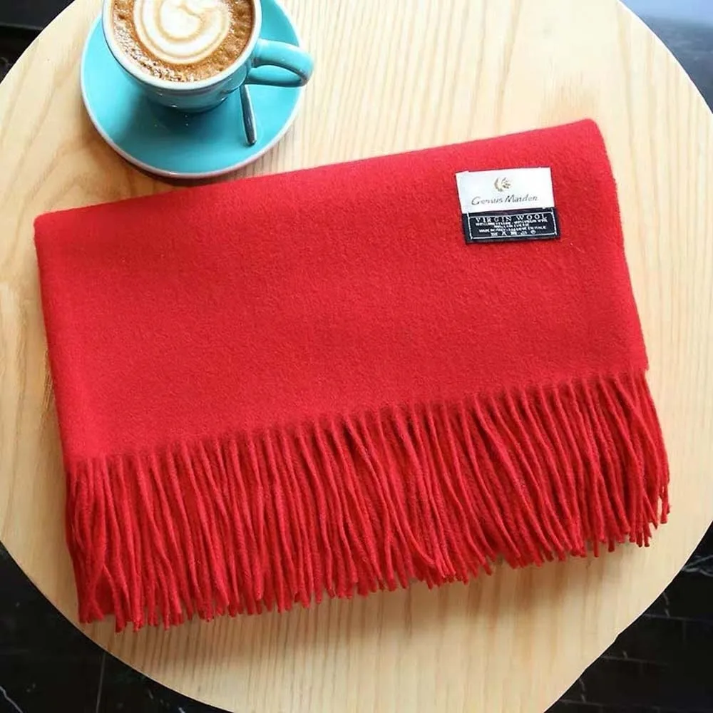 Large Polyester Classic Wool Scarf Soft Windproof Solid Color Shawl Warmer Korean Style Long Neckscarf with Tassel Couple
