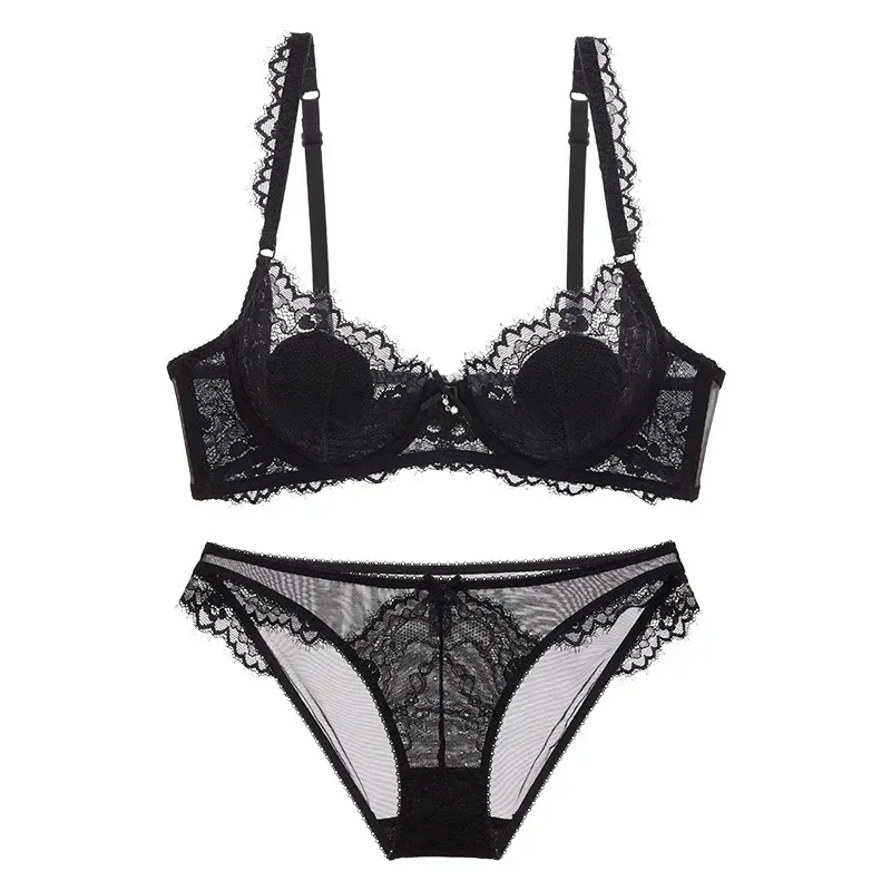 

Women Sexy Bra Set Lace Lingerie Set Ventilate Thin Underwear Elegant Ladies Bra and Panty Set Soft Mesh Brief Sets chic