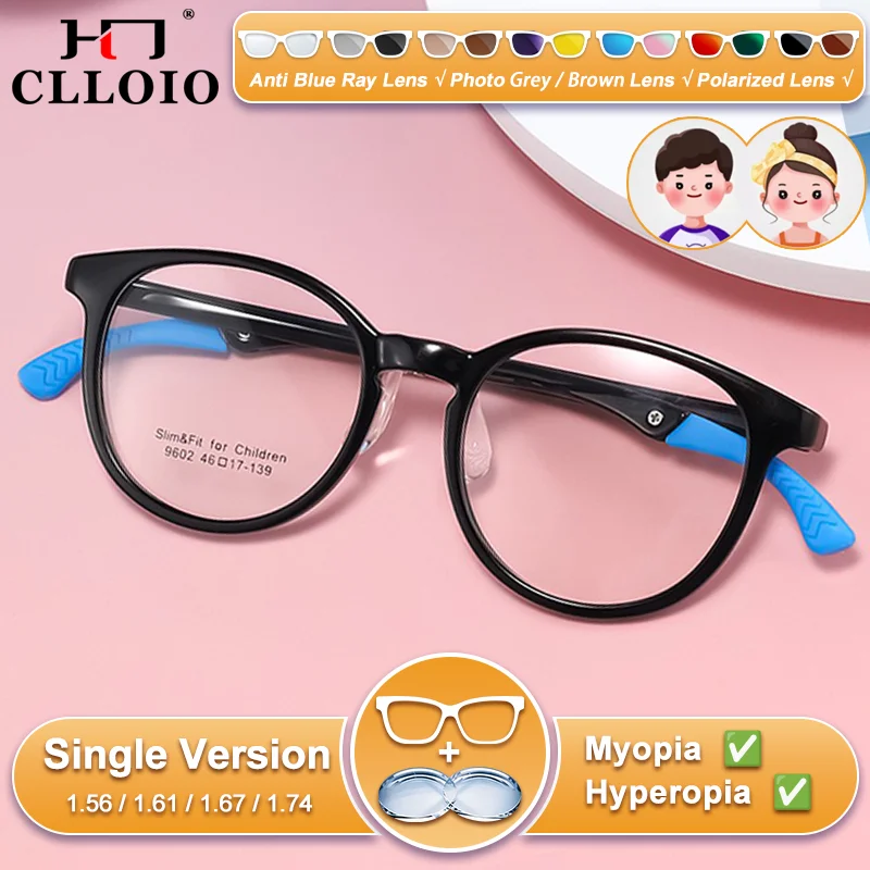 

CLLOIO New Design Children Round Silicone Design Myopia Eyeglasses Ultralight High Elasticity Anti Blue Ray Prescription Glasses