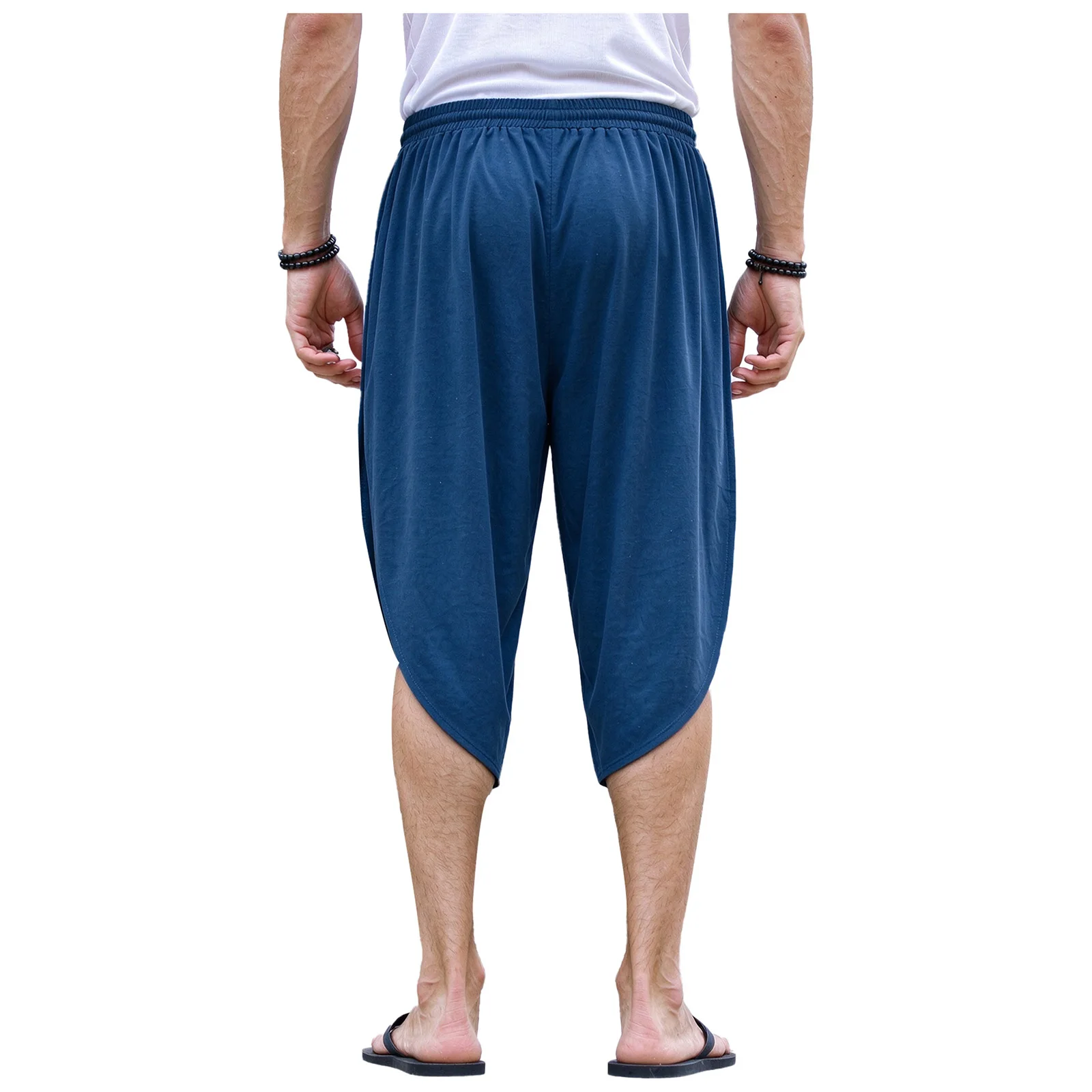 Men Asymmetrical Sides Split Shorts Drawstring Elastic Waistband Capri Pants for Home Fitness Workout Sports Daily Use Role Play