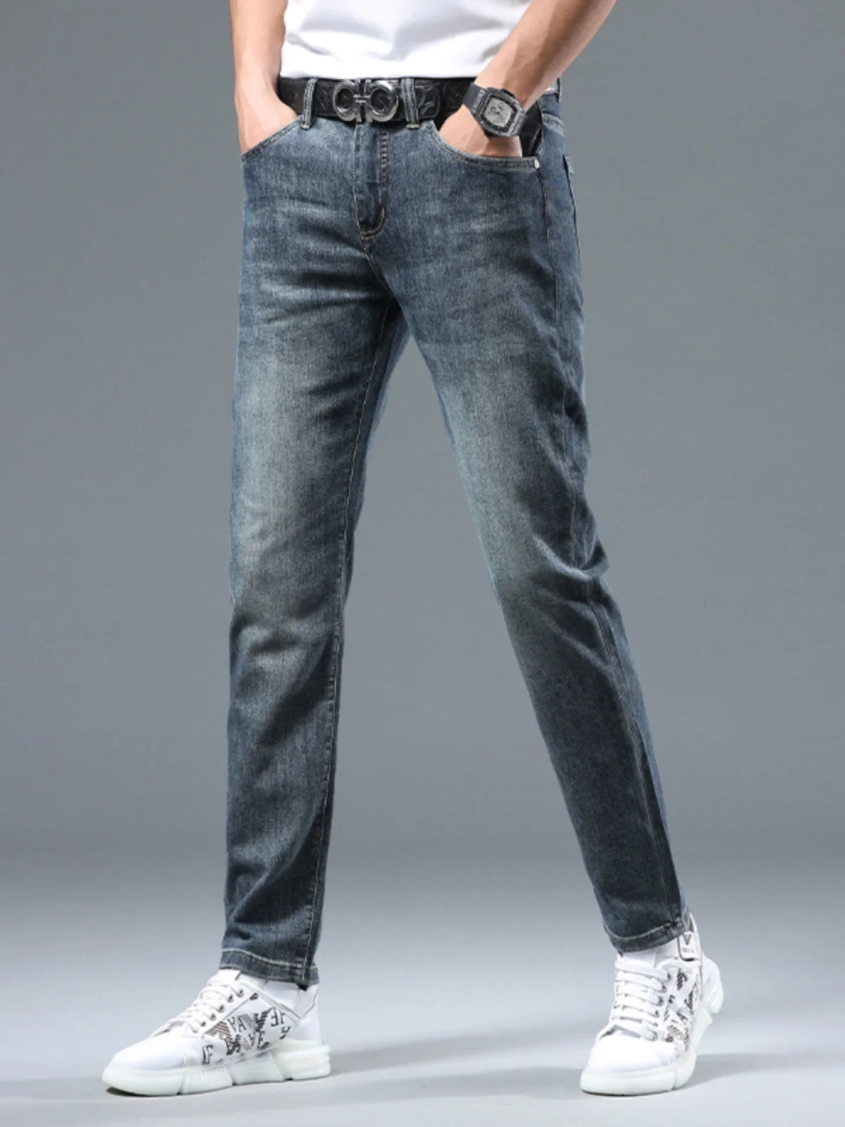 

Летние тонкие джинсы с роскошными стразами, зауженные, прямого кроя, эластичные, повседневные, длинные брюки из хлопкового стрейч-денима, со средней посадкой, на молнии