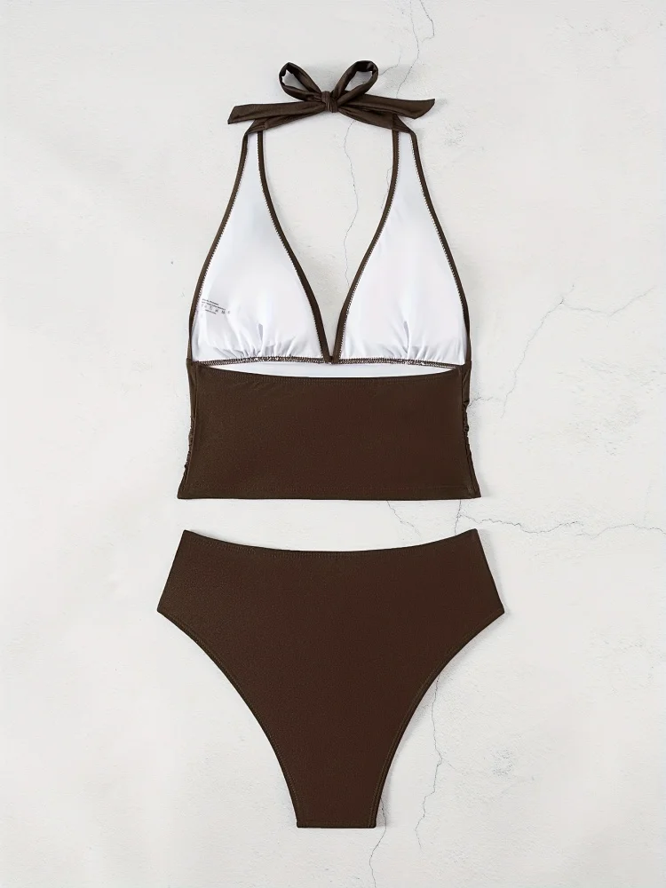 Bikini Donna Costume da bagno 2026 Nuovo Solid Halter Bikini Set Sexy Vita alta Costumi da bagno Estate Due pezzi Beachwear Costume da bagno femminile