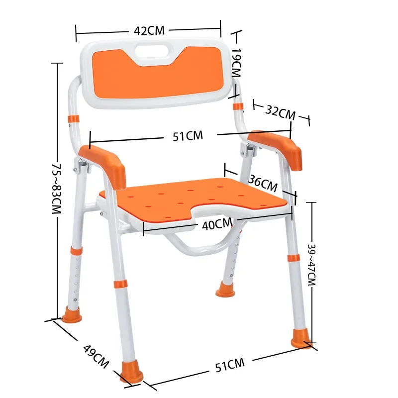 Folding Shower Chair Aluminum Alloy  Bathroom Portable Bath Chair For Elderlys Orange Shower Chair Height Adjustable