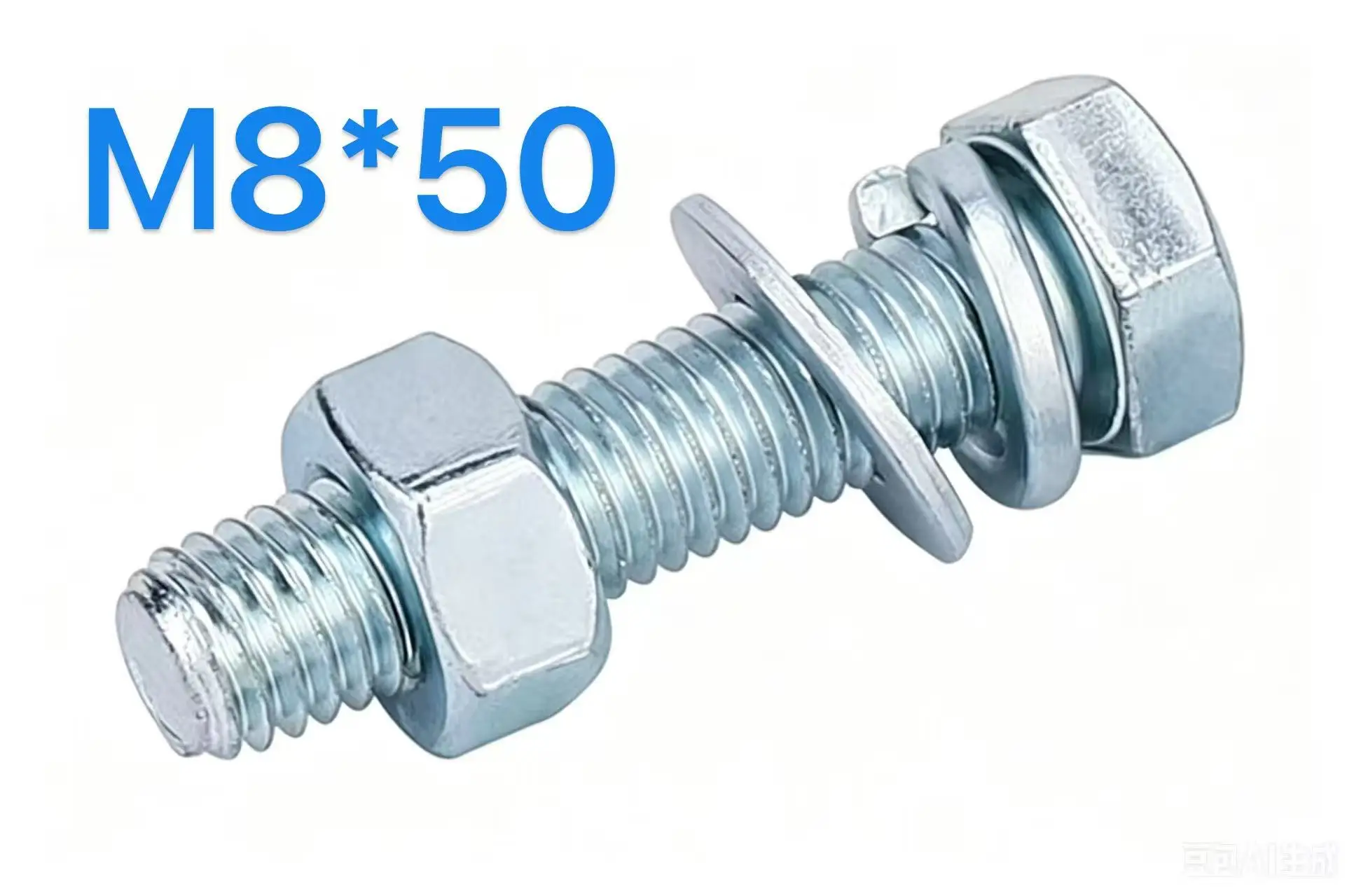 Zinc Plated M8*50 Hex Bolt Nut Flat Spring Washer Kit Full Thread Hexagon Screw Fastener