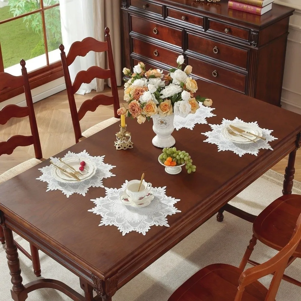 Elegant Lace Doilies Lace Placemats Decorative Photo Props Cup Mat Flower Embroidery Handmade Table Mats for Dining Room