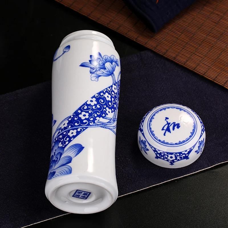 New Jingdezhen ceramic household thermos cup for men and women Cup double liner blue and white porcelain cup gift customization