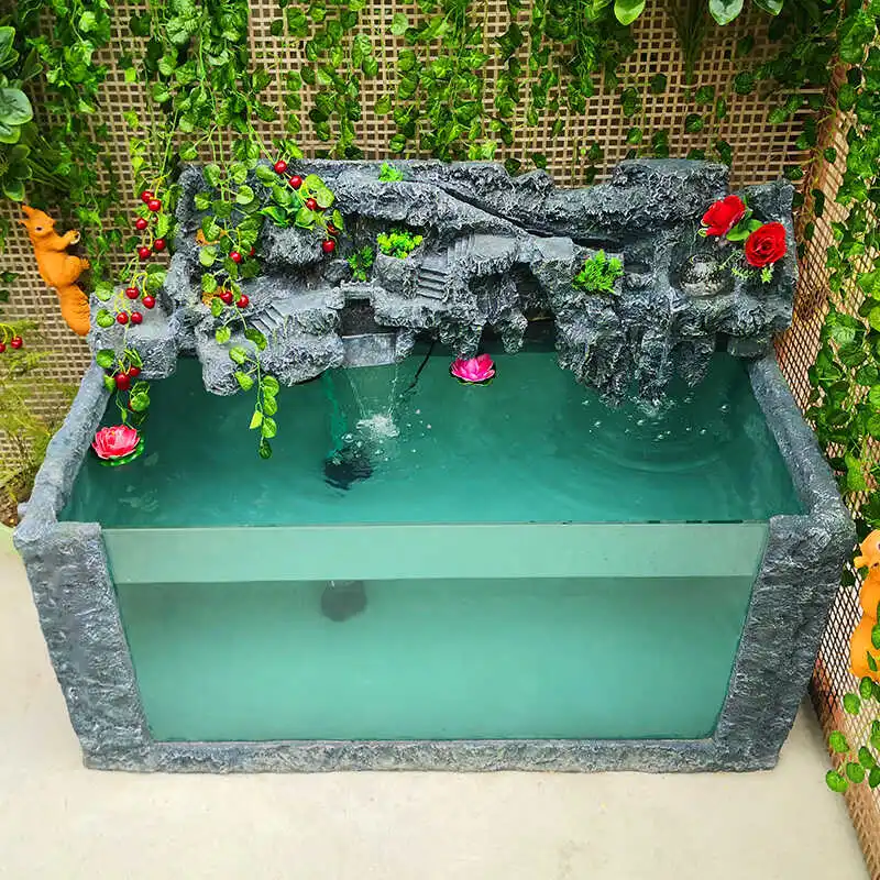 Large water-free panoramic fish pond rockery flowing water landscape balcony fish tank ornament