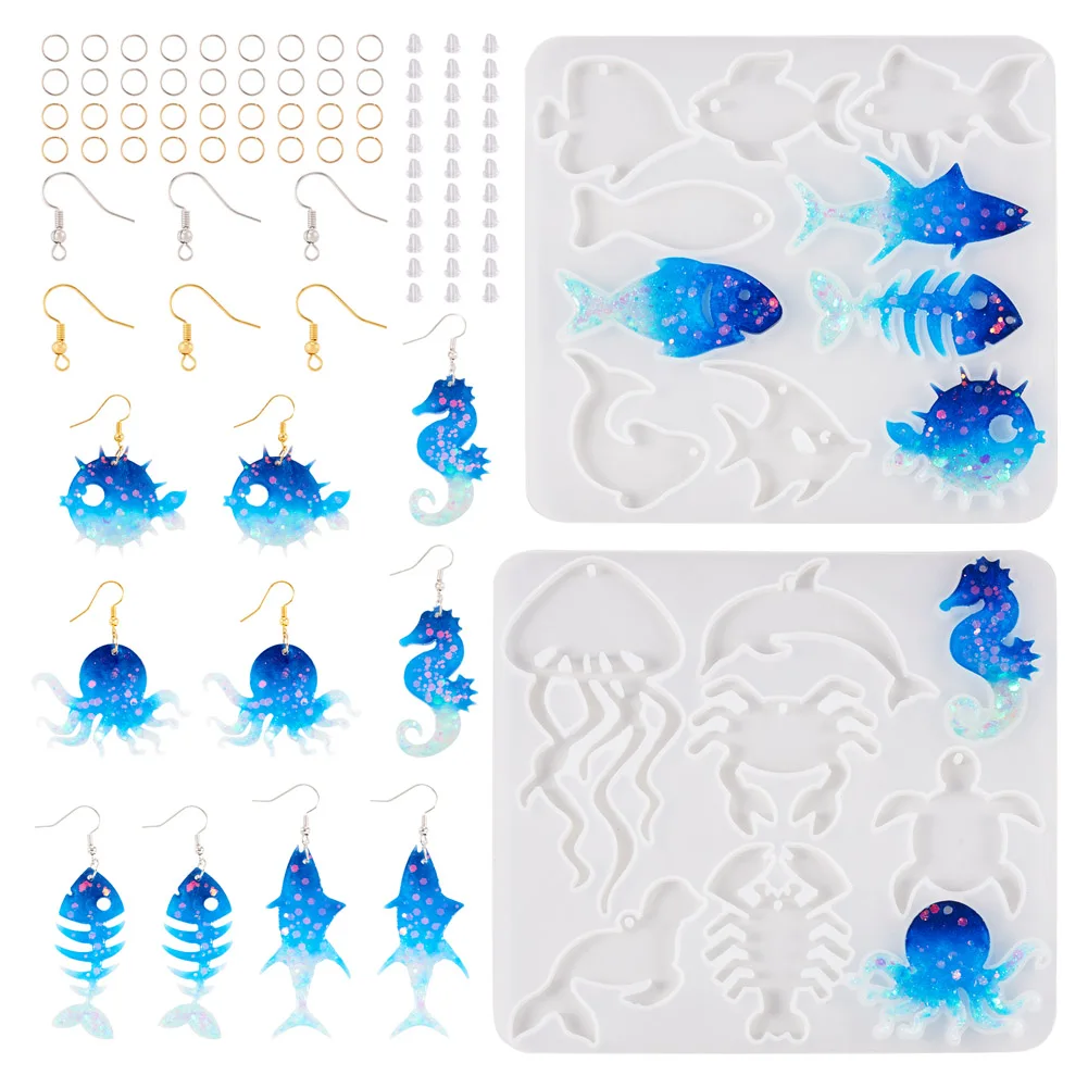 1 Set Geometry Silicone Molds Kit Mixed Shape Pendant Charms Resin Moulds Ear Hoops for Earrings DIY Jewelry Findings Making