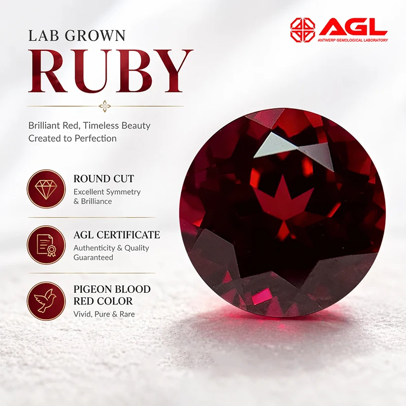 Lab Grown Ruby Round Cut Pigeon Blood Red Color DIY Charms Jewelry Making Main Materials Selectable AGL Certificate