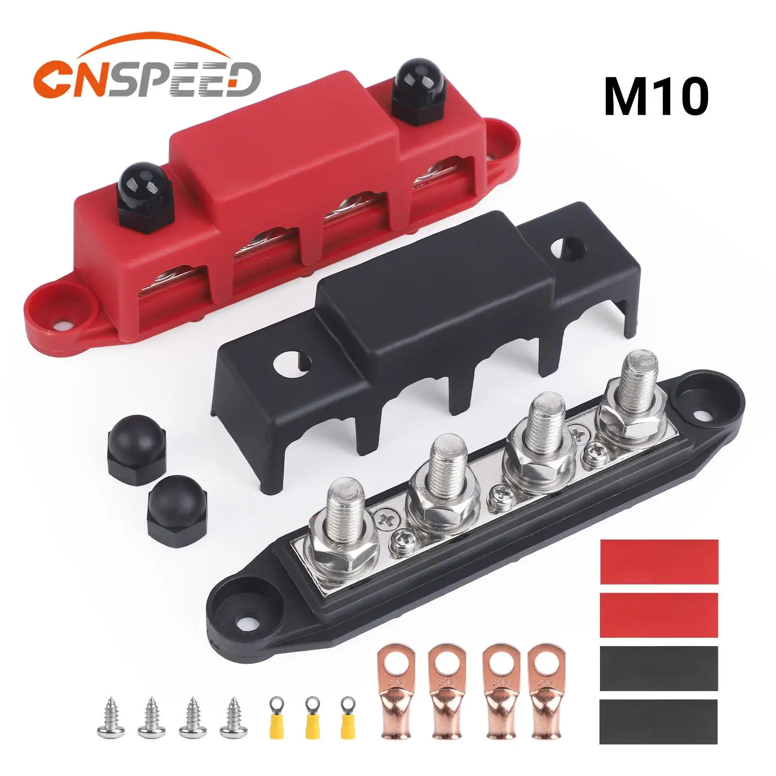 4 Post M8/M10 Power Distribution Block with Cover 48V Heavy Duty 250A Rating Bus Bar Pair for Automotive RV Vehicles Truck Boat
