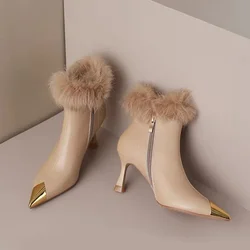 Sexy peluche tacchi alti donna stivaletti Chelsea scarpe con cerniera a punta di lusso inverno nuovo 2024 moda gladiatore pompe Botas stivali donna stivaletti tacchi donna stivali da donna stivali donna con tacco