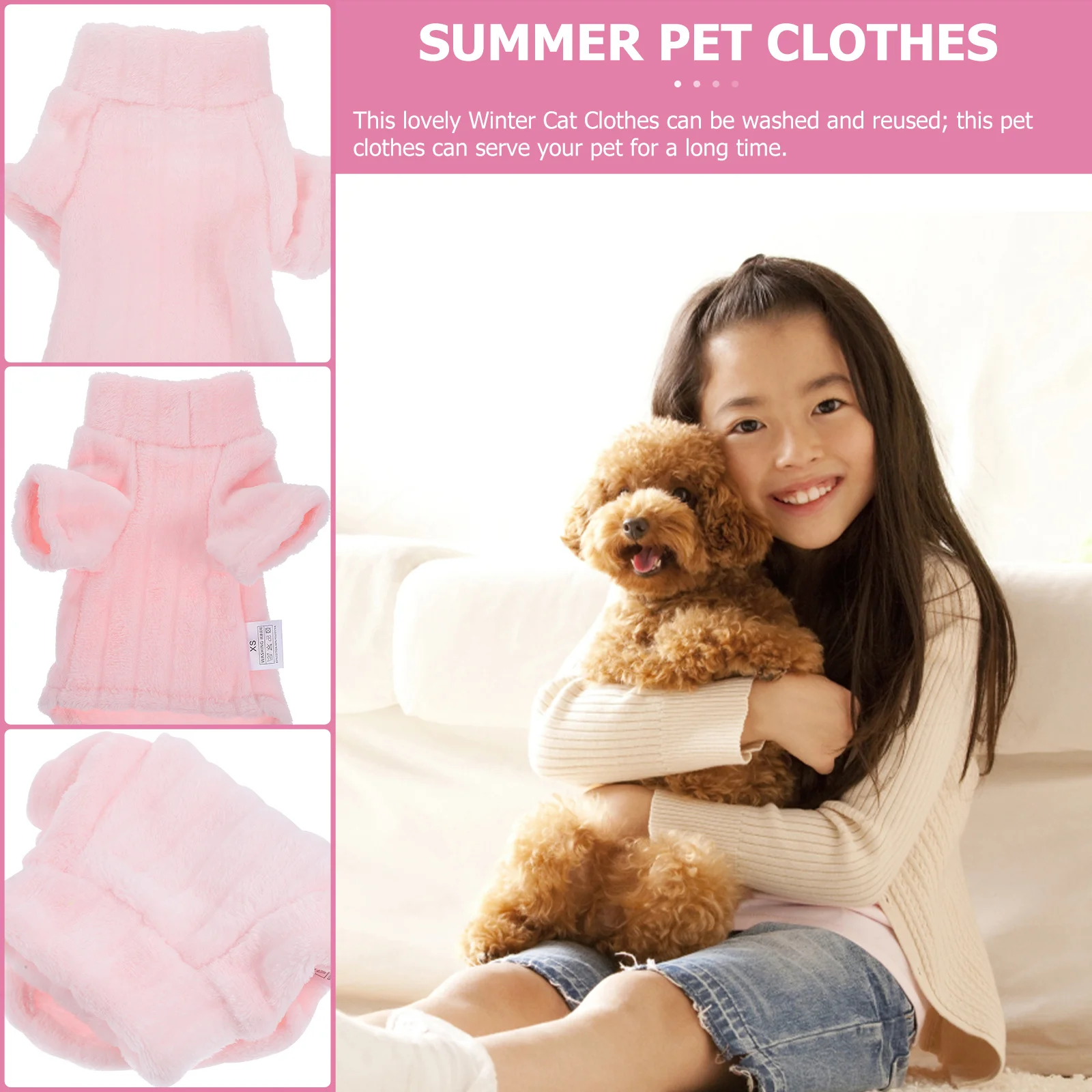 

High-Neck Warmth Coat For Cats Dogs Winter Clothing Puppy Outfit Thermal Coral Fleece Windproof Washable Reusable Costume