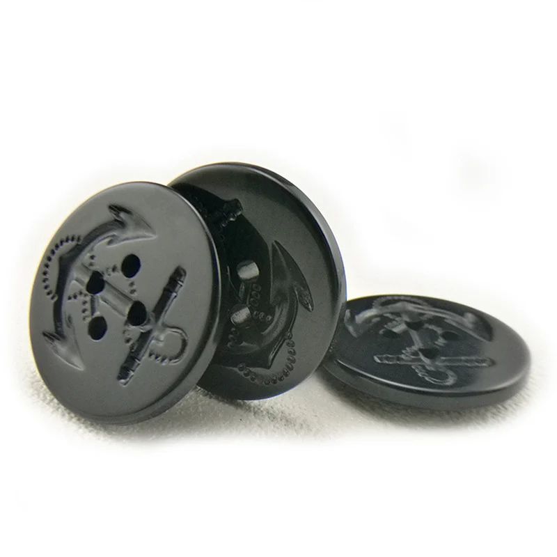 Antiflaming Black Anchor Urea Button Fireproof Round Four Hole Buttons High Temperature Resistant Clothes Button